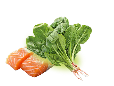 Fresh salmon and greens