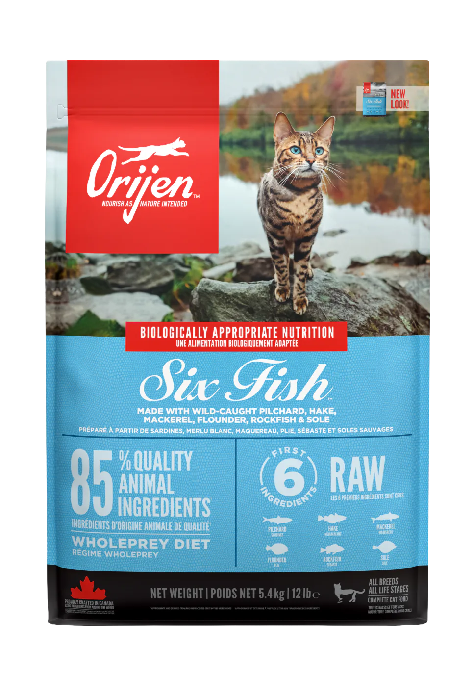 ORIJEN Six Fish dry cat food bag