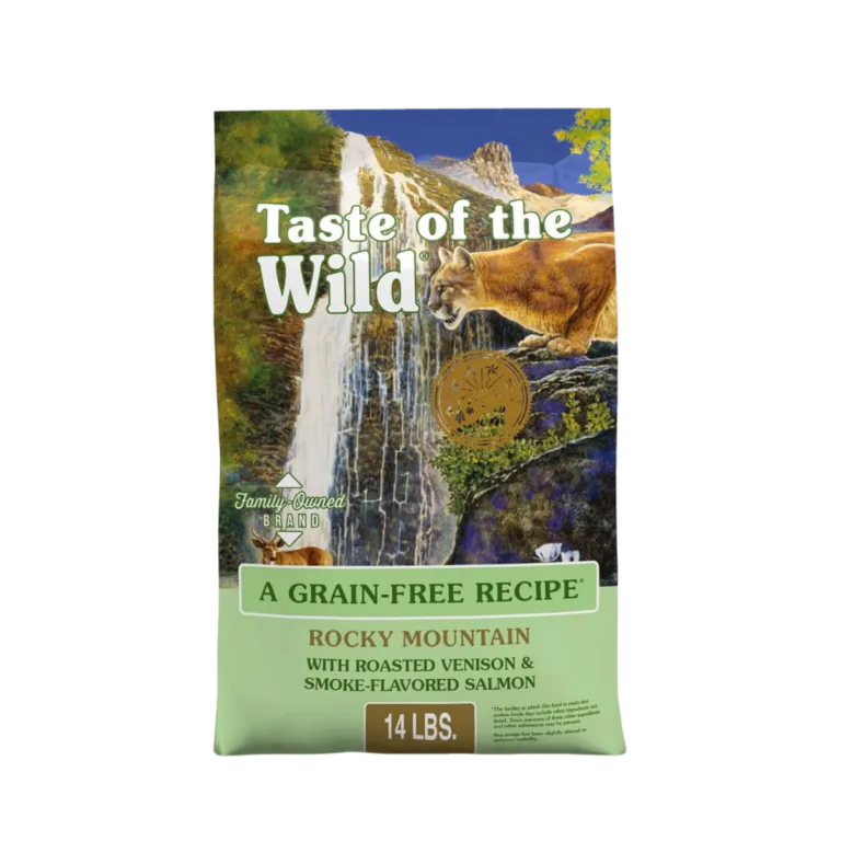 Taste of the Wild Rocky Mountain Feline Formula with Roasted Venison & Smoked Salmon, dry cat food bag